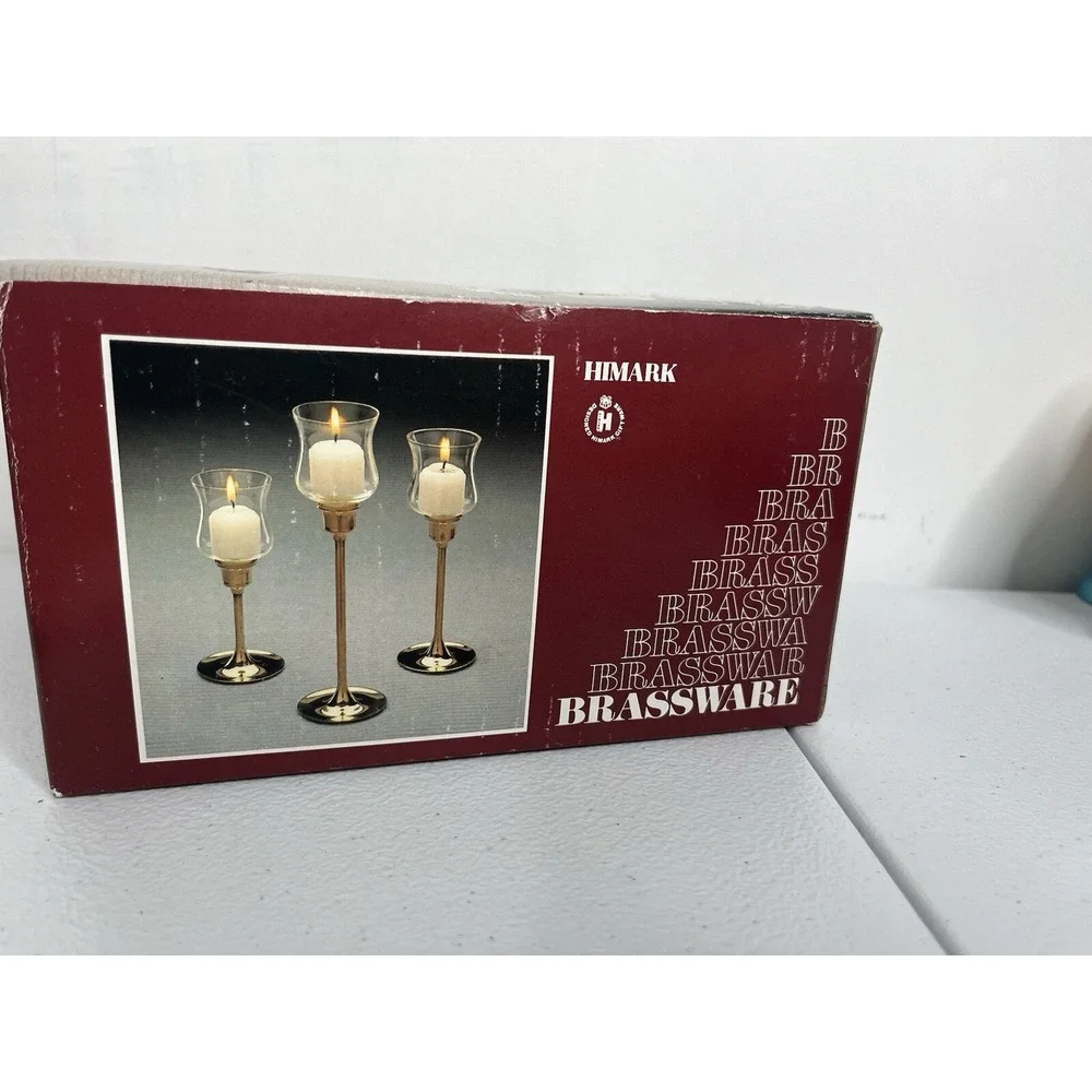 Vtg‎ Brass Candlestick Holders Graduated Sizes Set Of 3 Himark Brassware MCM